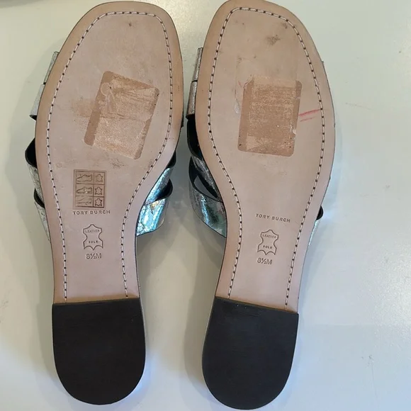 NewTory Burch Metallic Silver Slide Sandals. Size 8.5M. - Picture 8 of 10